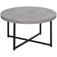 HOMCOM Table basse ronde effet béton ciré en bois et métal - Ø 80 x 45 cm - piètement croisé(m-11)