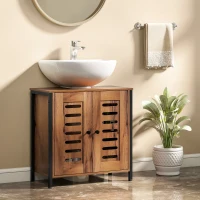 HOMCOM Móvel para Lavatório Pousar 2 Portas de Ripas com Fecho Magnético para Lavatórios sem Pedestal 60x30x60 cm Castanho Rústico(m-2)