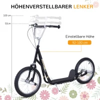 HOMCOM kinderscooter step kickscooter stadsscooter kinderstep kickboard vanaf 5 jaar 16 inch zwart 143 x 58 x 92-100 cm(m-4)