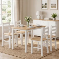 HOMCOM 5-teiliges Essgruppe für 4 Personen, Landhaus-Esstisch und Stühle aus Massivholz, Natur/Weiß(m-2)