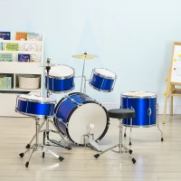 AIYAPLAY 11-Piece Kids Drum Kits w/ Stool, Drumsticks, Pedal, Cymbals, for 3-6 Years, Blue(m-10)