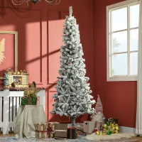 HOMCOM Albero di Natale Slim Artificiale 210 cm con Rami Realistici, Albero di Natale Innevato Alto e Stretto con Base Pieghevole, Verde(m-2)