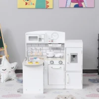 HOMCOM Spielküche, 14-tlg. Zubehör, elektr. Wasserspender, 86 x 64 x 84,5 cm, Weiß(m-10)