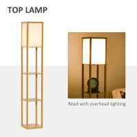 HOMCOM 3-Tier Floor Lamp with Shelves and Storage, Modern Corner Standing Lamp with Lampshade, Foot Switch for Living Room, Bedroom, Home Office, Bulb not Included, Natural(m-6)