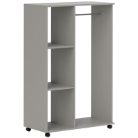HOMCOM Open Wardrobe on Wheels, Bedroom Wardrobe with Clothes Hanging Rail, 3 Storage Shelves, Mobile Garment Rack for Cloakroom, Hallway, Grey