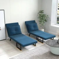 HOMCOM Pack de 2 Sofás Cama de 1 con Respaldo Ajustable de 5 Niveles y Almohadas Acolchadas 63x73x81 cm Azul(m-12)