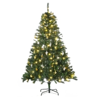 HOMCOM Künstlicher Weihnachtsbaum 180 cm künstlich Tannenbaum mit LED Beleuchtung, Kugeln, Christbaum mit 745 Spitzen, Weihnachtsdeko inkl. Metallständer für Drinnen