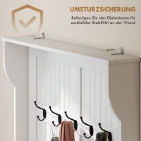 HOMCOM Garderobe mit Sitzbank, 5 Kleiderhaken, 1 Stauraum, Wandgarderobe, Weiß + Schwarz(m-5)