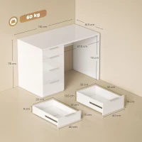 HOMCOM Birou Compact Masă Computer 4 Sertare 110x61,5x75 cm Alb(m-3)
