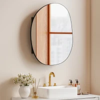 HOMCOM Dulap de Baie cu Oglindă și 3 Rafturi Interioare, Aluminiu și Metal, 61x12x79 cm, Negru(m-10)