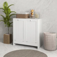 kleankin Meuble salle de bain avec panier à linge, armoire salle de bain en bois avec 2 portes et 2 paniers, 66x33x68cm, blanc(m-10)