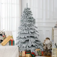 HOMCOM Árvore de Natal Ø116x180 cm Neve Artificial com 627 Pontas de PVC Base Dobrável e Suporte de Metal Decoração de Natal Verde e Branco(m-10)