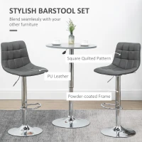 HOMCOM Adjustable Bar Stools Set of 2, Swivel PU Leather Upholstered Barstools with Tufted Seat and Back, Breakfast Bar Chairs for Kitchen Counter, Grey(m-4)