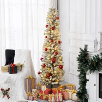 HOMCOM Árbol de Navidad Artificial Nevado 180 cm con 150 Luces LED 329 Ramas y Patas de Metal para Salón Verde y Blanco(m-10)