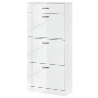 HOMCOM Shoe Cabinet with 3 Flip Drawers, High Gloss Shoe Storage Cabinet with Top Drawer and Adjustable Shelves, Shoe Cupboard for 18 Pairs, White(m-10)