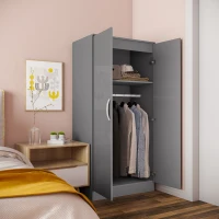 HOMCOM High Gloss Wardrobe, 2 Door Wardrobe with Hanging Rod and Storage Shelf, Clothes Storage Organizer with Anti-tipping Design for Bedroom, Grey(m-2)