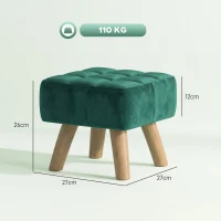 HOMCOM Velvet Square Padded Footstool - Dark Green(m-3)