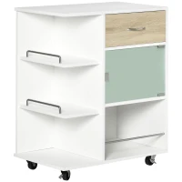 HOMCOM Carrito de Cocina Verdulero con 1 Cajón Puerta de Vidrio y Estantes Carro Auxiliar con Ruedas 65x39x80 cm Natural(m-12)