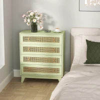 HOMCOM Commode 4 tiroirs meuble de rangement cannage en rotin aspect bois clair 80 x 35 x 95 cm vert(m-8)