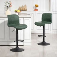 HOMCOM Bar Stools Set of 2, PU Leather Barstools with Backrest and Footrest for Kitchen, Counter, Breakfast Bar, Green(m-10)