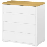 HOMCOM Cómoda Moderna com 4 Gavetas de Madeira para Dormitório Carga Máxima 40 kg 70x37x75 cm Branco e Madeira(m-13)
