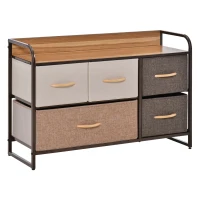 HOMCOM 5-Drawer Dresser, Linen Fabric Chest of Drawers, Dresser Tower Unit for Bedroom Hallway Entryway, Storage Organizer with Steel Frame Wooden Top(m-1)