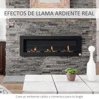HOMCOM Chimenea de Bioetanol de Pared con Tanque de 1 L Tiempo de Combustión 3H para Interiores 20 m² 120x15x40 cm Negro(m-6)