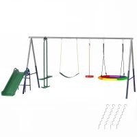 AIYAPLAY 5 in 1 Schaukelgestell mit Rutsche höhenverstellbar Schaukelgerüst mit Nestschaukel 382x196 x203 cm Mehrfarbig(m-11)
