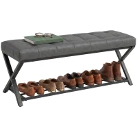 HOMCOM Schuhbank, Eingangsbank mit Kunstlederpolster, Ablage bis 220 kg für Flur, Eingangsbereich, 112 x 37 x 47 cm, Dunkelgrau(m-12)