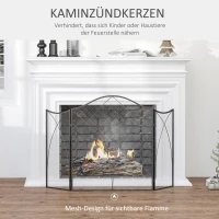 HOMCOM Vonkenbescherming voor haarden, drievoudig opvouwbaar, metalen constructie, coating, 108x2x76 cm, zwart(m-4)