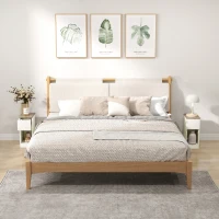HOMCOM Set of Two Modern Storage Bedside Tables - Cream White(m-9)