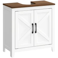 HOMCOM Mueble de Baño Bajo Lavabo Estilo Rústico con Estante Ajustable y 2 Puertas Tipo Granero Blanco(m-1)