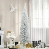 HOMCOM Árbol de Navidad Artificial Estrecho 210 cm con 499 Ramas y Base Desmontable Fácil de Montar Blanco(m-2)