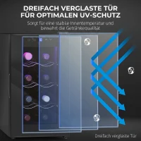 HOMCOM Weinkühlschrank für 8 Flaschen, 21L, Thermoelektrik, verstellbare Regal, LED-Beleuchtung, Schwarz(m-8)