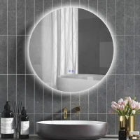 kleankin Specchio Bagno con Luci LED Regolabili, Interruttori Touch e Design Antiappannamento, Ø80 cm(m-10)