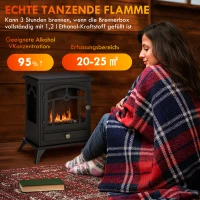 HOMCOM Bio-ethanolhaard, vrijstaand, 3 uur brandduur, tot 25 m², roestvrijstalen behuizing, zwart, 45 x 28 x 54 cm(m-4)