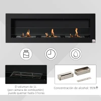 HOMCOM Chimenea de Bioetanol de Pared con Tanque de 1 L Tiempo de Combustión 3H para Interiores 20 m² 120x15x40 cm Negro(m-5)