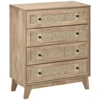 HOMCOM Storage Cabinet, 4-Drawer Unit with Rattan Element for Bedroom, Living Room, 80cmx35cmx95cm, Wood Effect(m-1)