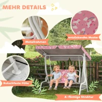 AIYAPLAY 2-Sitzer Kinder Hollywoodschaukel mit verstellbarem Sonnendach, Sicherheitsgurt, für 3-6 Jahre Kinder bis 60 kg Rosa(m-6)