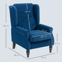 HOMCOM Wingback Accent Chair, Retro Upholstered Button Tufted Occasional Chair for Living Room and Bedroom, Blue(m-3)