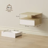 HOMCOM Set de 2 Noptiere Suspendate cu Sertar și Raft Deschis, 35x32x22,5 cm, Alb și Stejar(m-3)
