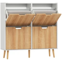 HOMCOM Meuble à chaussures 4 abattants 16 paires avec étagère réglable pieds en bois de pin 95 x 26 x 95 cm naturel(m-1)