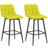 HOMCOM Set 2 Scaune de Bucătărie Stil Nordic din Material cu Efect de Catifea și Metal, 45x47x84 cm, Galben(m-7)
