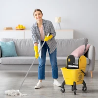 HOMCOM Rollbarer Mopp-Eimer, Wischeimer mit Auswringer und Mopp, 26 Liter, Gelb(m-2)