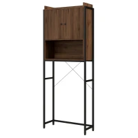 kleankin Meuble étagère dessus WC étagère de salle de bain placard 2 portes et niche 68 x 25,5 x 172,5 cm marron noir(m-11)