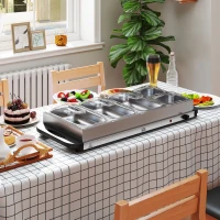HOMCOM 5 Tray Electric Food Warmer Buffet Server with Warming Plate, Cool Touch Handles, Adjustable Temperature, 300W, 3 x 2.4L and 2 x 1L Pans(m-8)