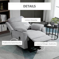 HOMCOM Relaxfauteuil met opsta-hulp, elektrisch, ligfunctie, afstandsbediening, tasjesvering, tot 120 kg, grijs(m-7)