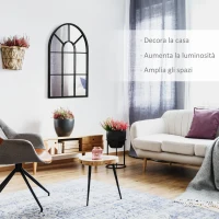 HOMCOM Specchio Moderno a Parete e a forma di Arco 70x50 cm per Camera da Letto e Soggiorno, in Metallo Nero e Vetro(m-4)