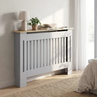 HOMCOM Slatted Radiator Cover, Painted Cabinet with Line Grill Design, 112L × 19W × 81H cm, Grey(m-10)