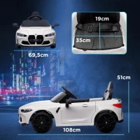AIYAPLAY Kinderauto 12V, 2,4 GHz afstandsbediening, 2 motoren, claxon, LED, muziek, zachte start, hulpenwiel, wit.(m-3)